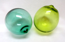 Vintage Glass Japanese Fishing Float Buoy Balls ~ Lime & Pale Green  4