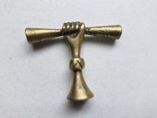 Antique Brass Hand Holding Scroll Pipe Tamper ?/ Letter Seal ? Fish Logo Base picture