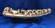 Antique Museum Quality HandCarved Horn Boat Gods Design 1 of a Kind Marked Rare picture