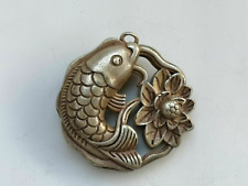 Collection Old China Tibet Silver Carving Fish Lotus Amulet Pendant Decoration picture