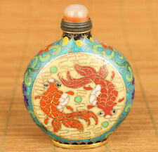 Rare Chinese old cloisonne hand painting fish statue table decoration gift picture