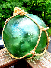 Huge Thick Green Glass Vintage Fishing Float Rope Net Nautical Ball Globe Blown picture