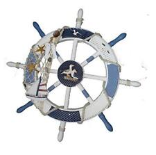  Nautical Beach Wooden Boat Ship Steering Wheel Fishing Net Shell Home 18 in picture