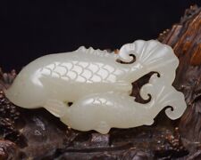 Collection Antiques Chinese Natural Hetian Jade Carved Exquisite Fish Statue Art picture
