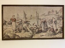Vintage Belgian Wall Tapestry Featuring 18th Century European Fishing Village picture