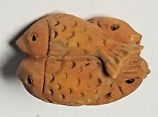 Vintage NETSUKE Hand Carved Wood 4 FISH #2 NETSUKE Bead 1