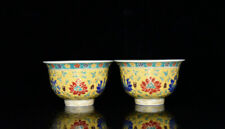 A Pair Chinese Multicolored Porcelain HandPainted Fish/Grass Pattern Cups 10750 picture