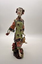 Chinese Wucai Porcelain Ceramic Figurine Belle Women Girl Flower With Fish picture