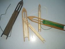 5 Vintage WOOD Fishing Net Needles Loaded w/ Twine 7-10