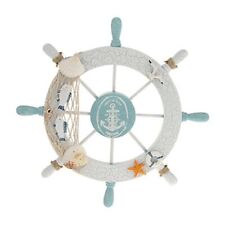  Nautical Beach Wooden Boat Ship Steering Wheel Fishing Net Shell Double Fish picture
