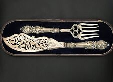 Silver Engraved Fish Serving Set, Knife & Fork picture