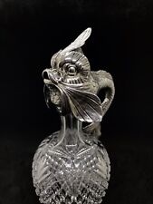 Antique 19th C Sterling Solid Silver Cut Glass Crystal Jug Decanter Dolphin Fish picture