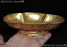 Old China dynasty bronze 24k gold Gilt internal Dragon fish palace Cup dish Bowl picture