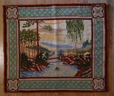 Large VTG Needlepoint Tapestry Willow Tree Stream Forest Scene 34”x40” Landscape picture